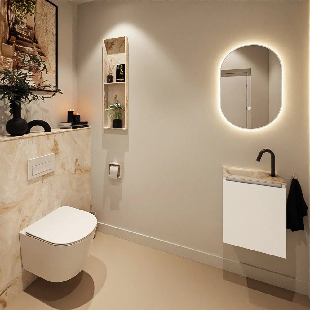 Mondiaz Ture DLux toiletmeubel 40cm talc met wastafel frappe links met kraangat
