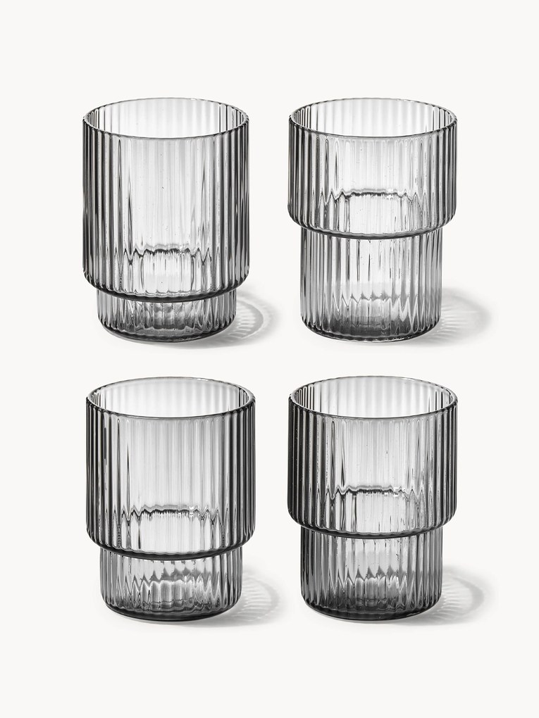 Mondgeblazen waterglazen Ripple met groefreliëf, 4 stuks