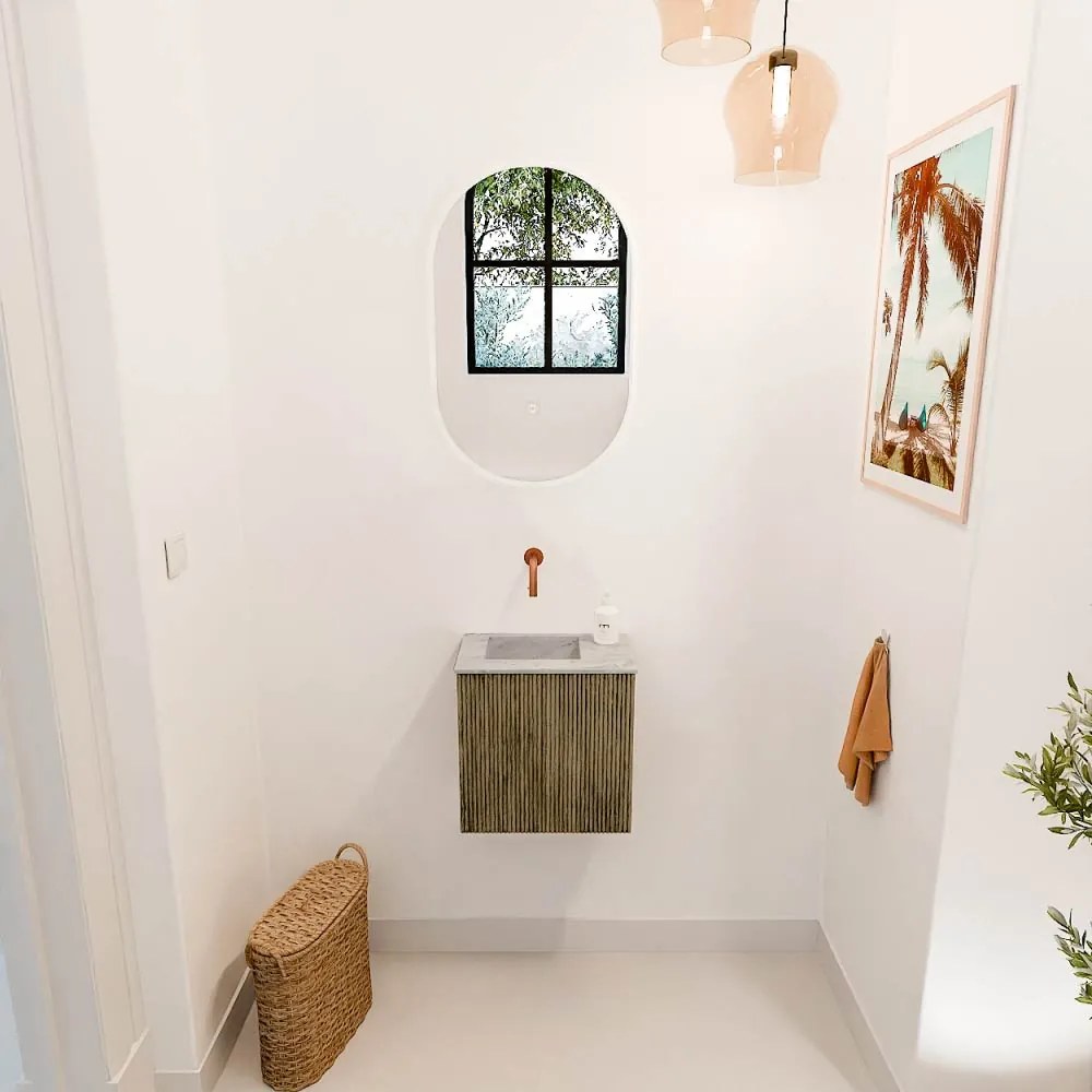 Mondiaz Joya DLux 40cm toiletmeubel dusk met wastafel faye links zonder kraangat glace