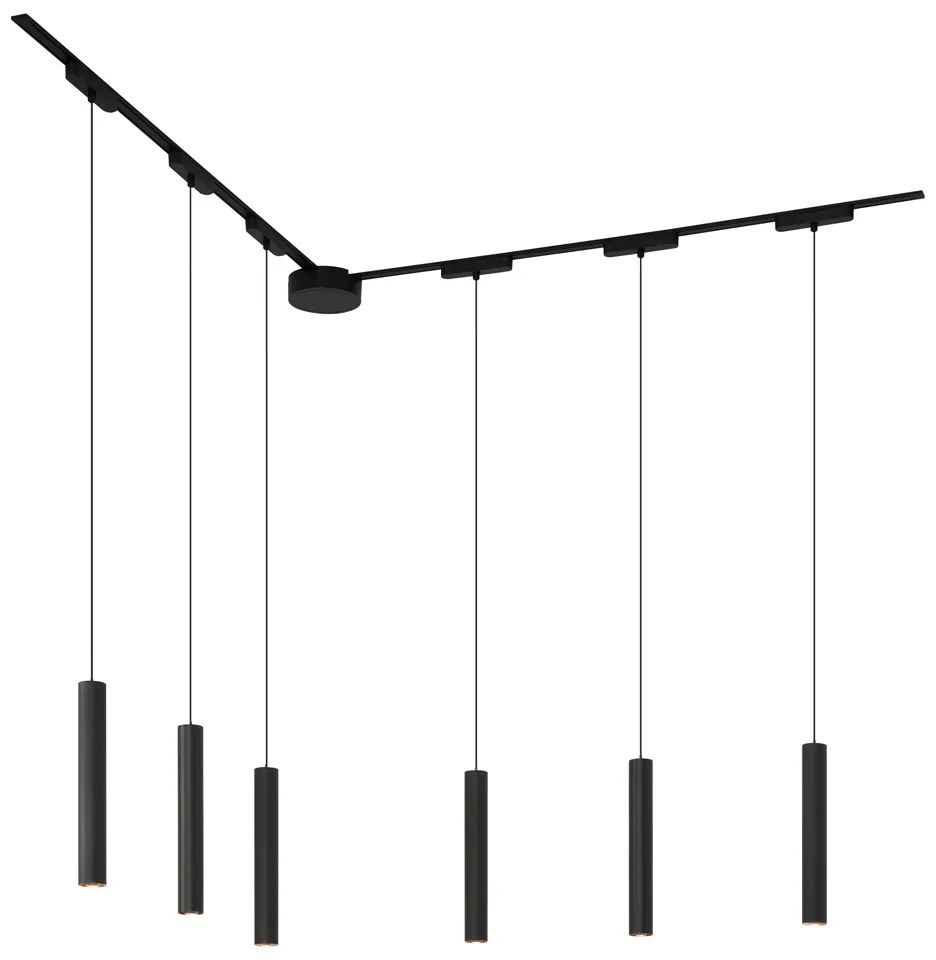 Modern railsysteem met 6 hanglampen zwart 1-fase - Magnetic Cassie