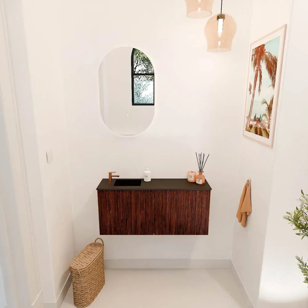 Mondiaz Joya 90cm toiletmeubel ruby met wastafel faye links 1 kraangat urban