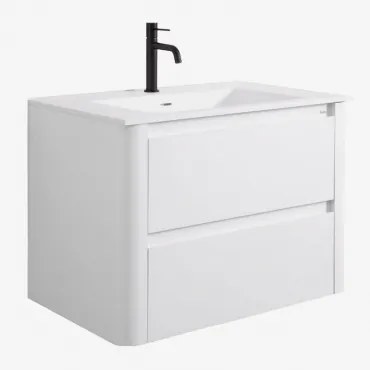 Egerton Houten Badkamermeubelset Met Geïntegreerde Wastafel Wit & Spiegelloze & Zwart ↑20 Cm Met Overloop Aftapventiel Orveta - Sklum
