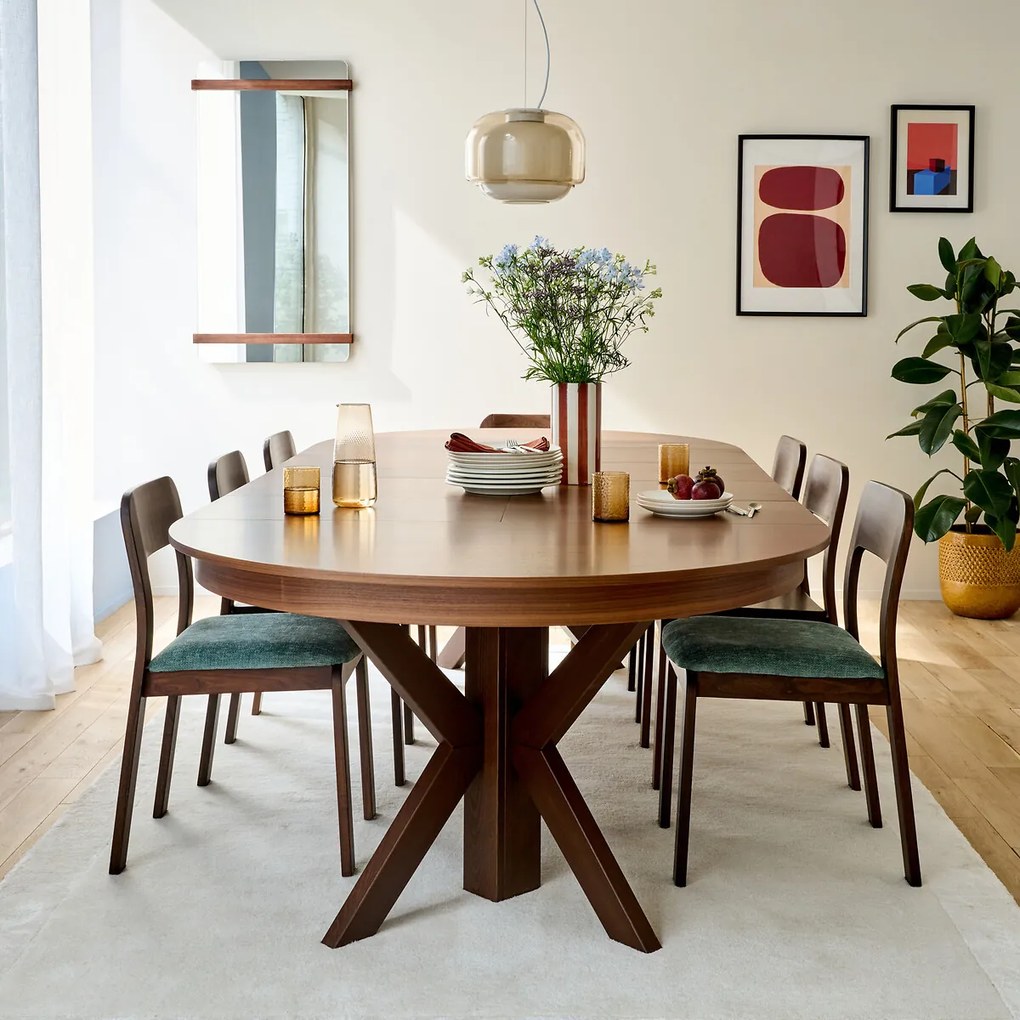 Eettafel, 6 tot 12 personen, notenfineer en gekleurde beuk, GOSLING