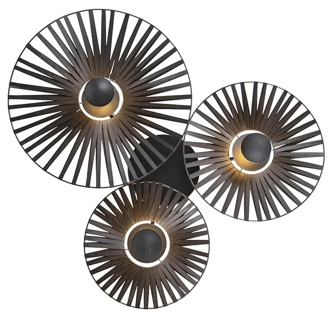 Landelijke plafondlamp zwart 3-lichts - Leia