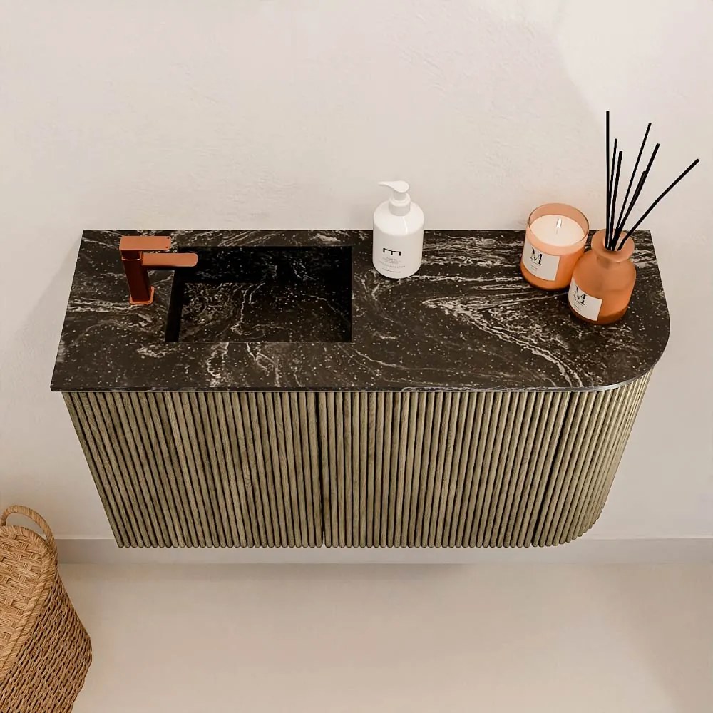 Mondiaz Joya DLux 70cm toiletmeubel ronding rechts dusk met wastafel faye links 1 kraangat lava