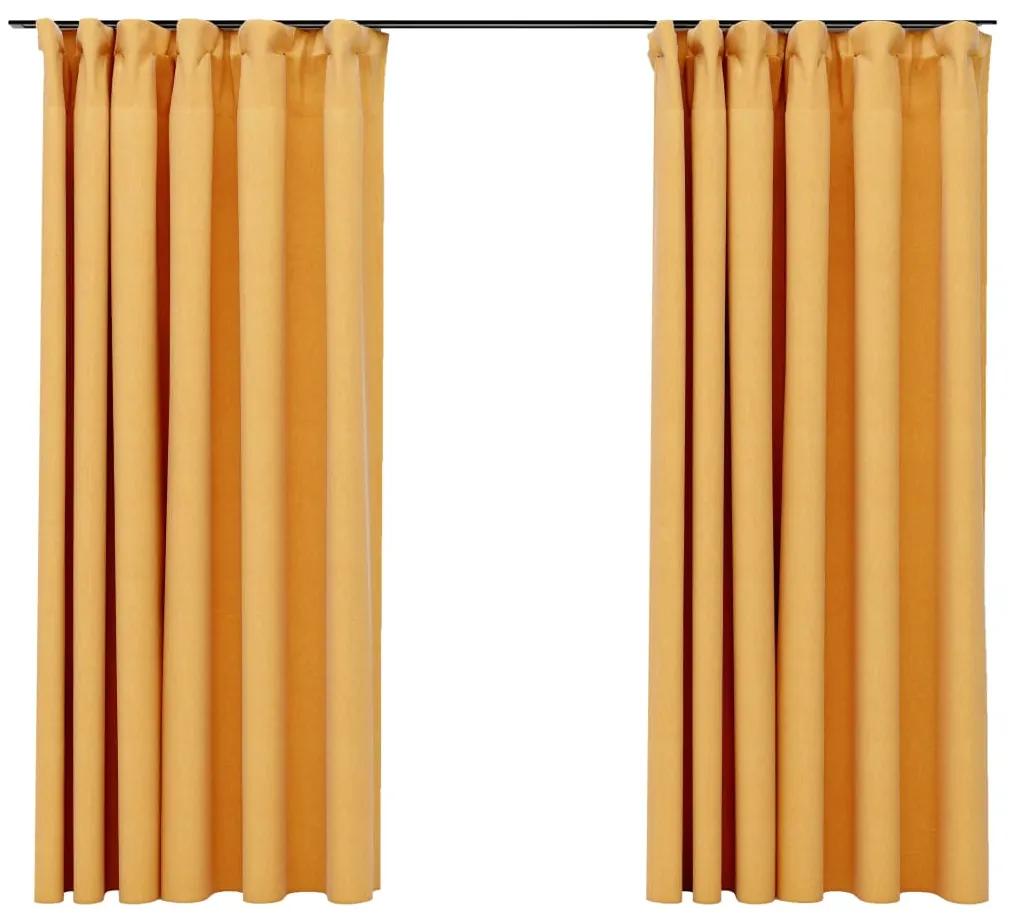 vidaXL Gordijnen linnen-look verduisterend haken 2 st 140x175 cm geel