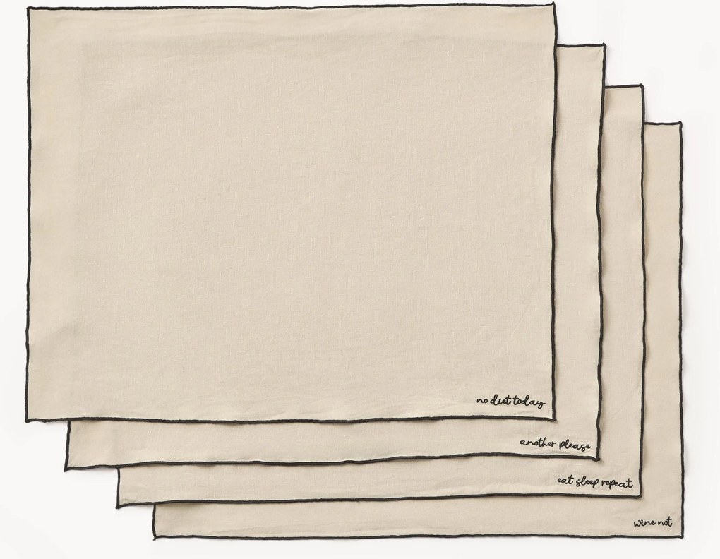 Linnen cocktailservetten Cosmo met borduursel, 4 stuks