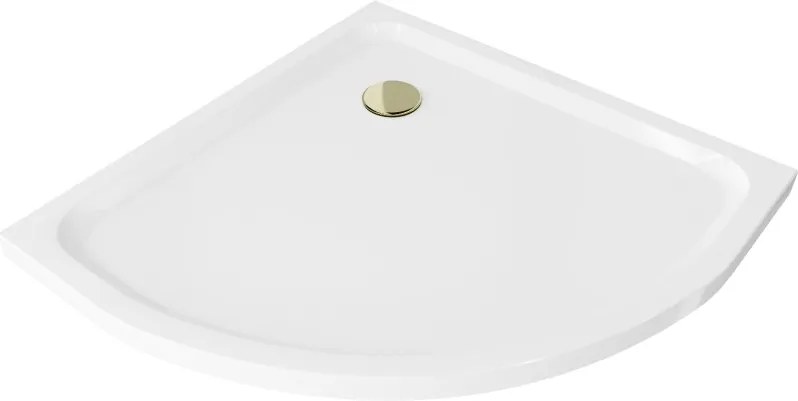 Mexen Flat halve cirkelvormige douchebak slim 90 x 90 cm, wit, gouden sifon - 41109090G