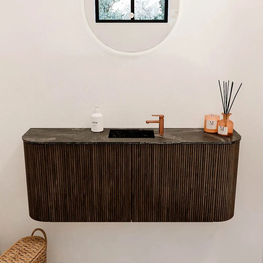 Mondiaz Joya DLux 105cm toiletmeubel ronding links/rechts walnut met wastafel faye midden 1 kraangat lava
