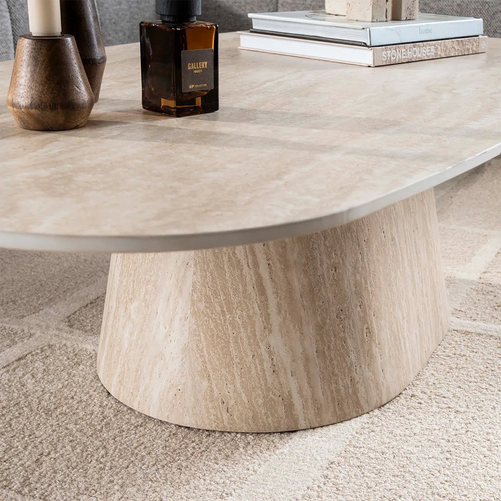 Ovale Salontafel Travertin - 135 X 70cm.