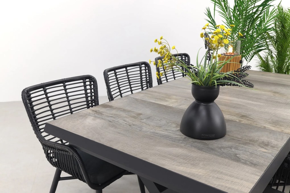 Jasmine Black/Ottowa 6-persoons dining tuinset 205-265x100 cm. - Houtlook