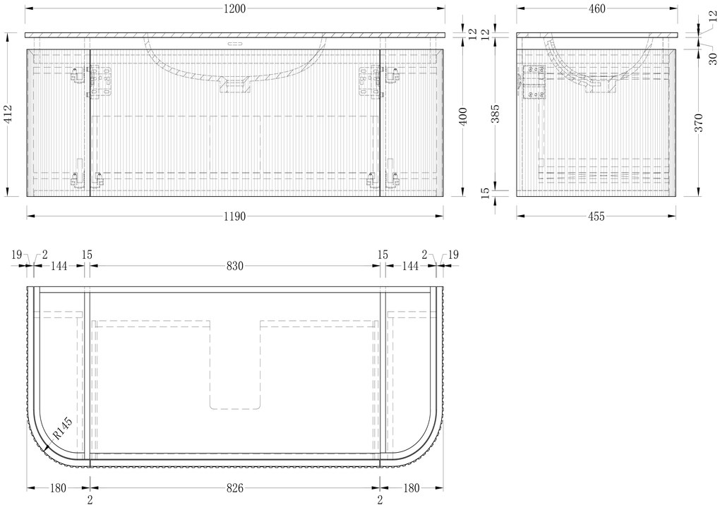Lambini Designs Eleganza rond badmeubel 120cm acacia met ribbelfront en wastafel met kraangat