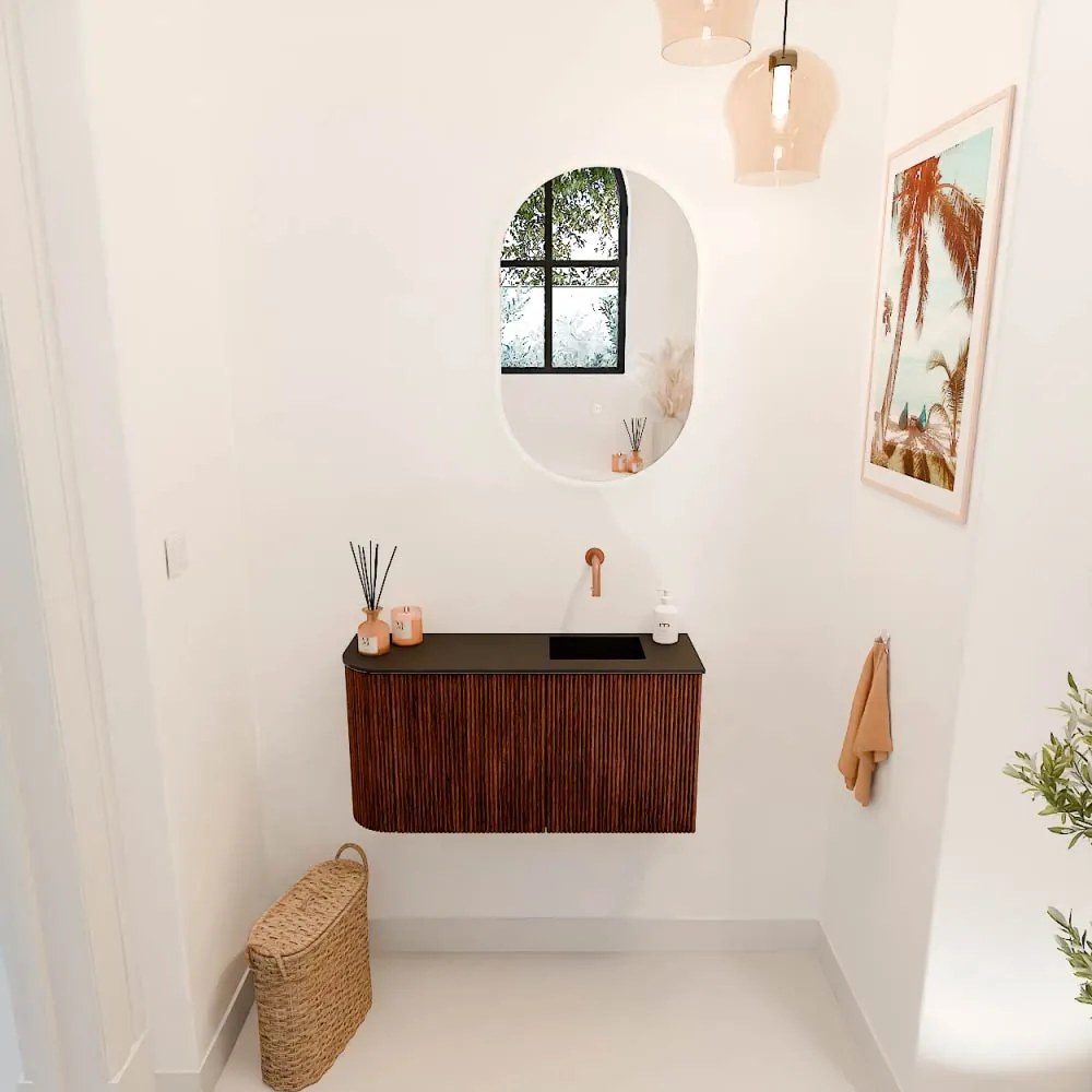Mondiaz Joya 80cm toiletmeubel ronding links ruby met wastafel faye rechts zonder kraangat urban