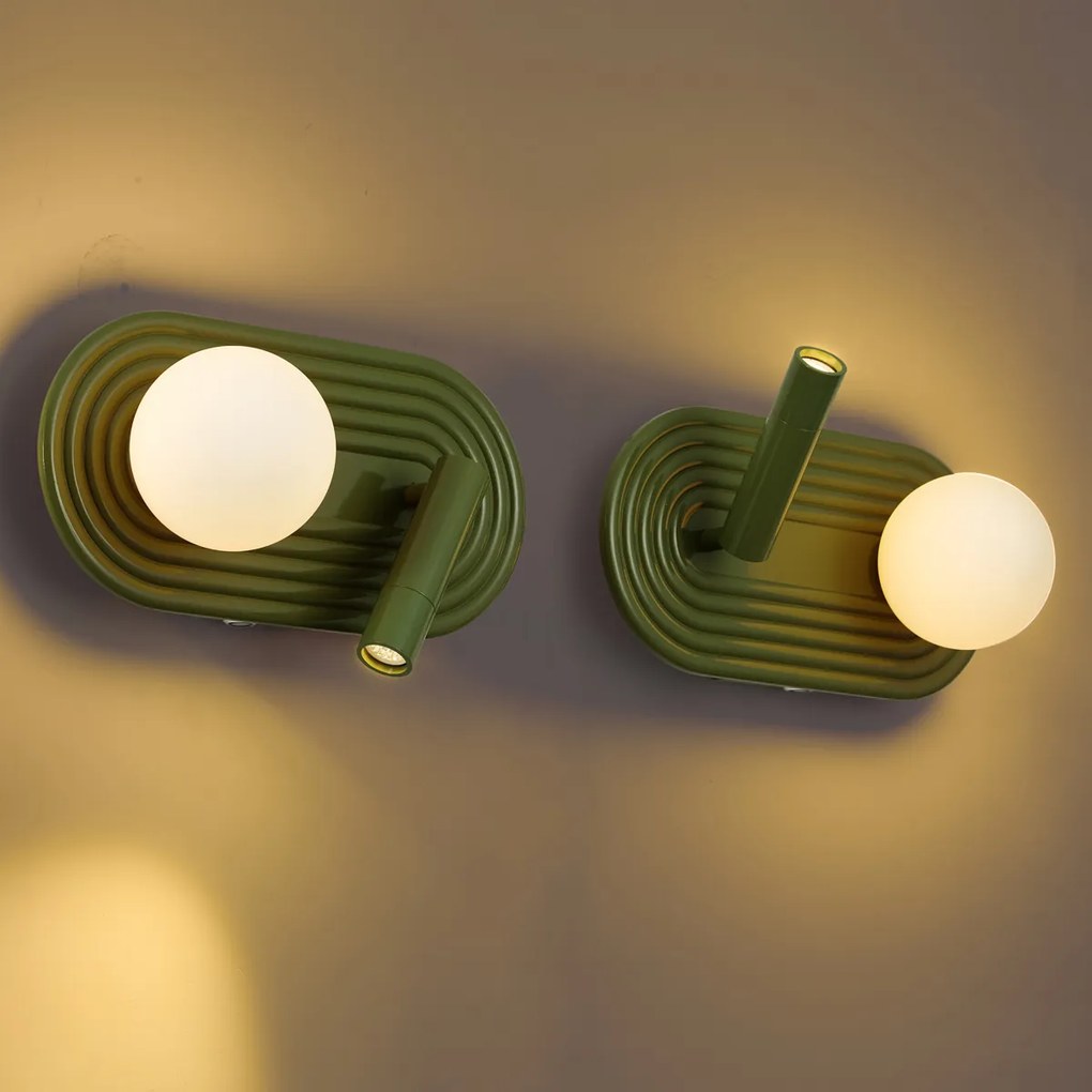 Set van 2 wandlampen groen met opaal en USB-C - Lila