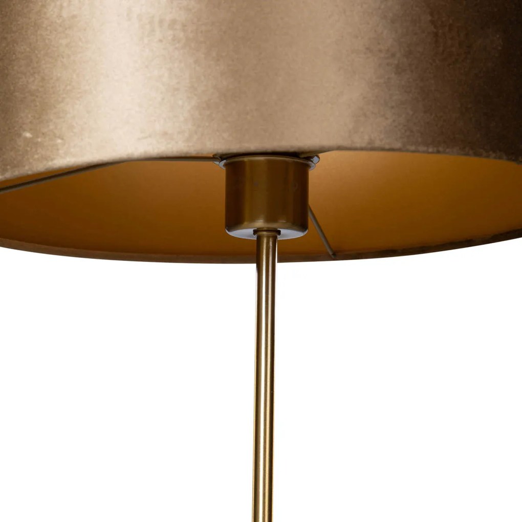 Tafellamp messing met velours kap bruin 35cm - Kaso Klassiek / Antiek, Modern E27 rond Binnenverlichting Lamp