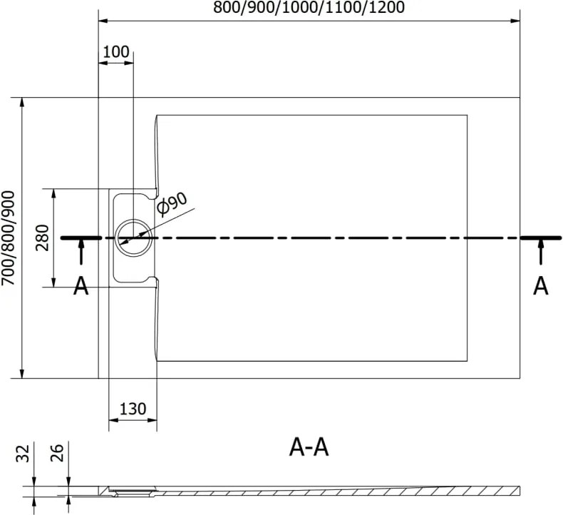 Mexen Otto rechthoekige SMC douchebak 100 x 90 cm, wit - 4N109010