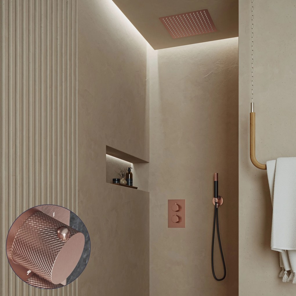 Saniclear Cube Curved Pro inbouw regendouche met inbouw douchekop 30x30cm en staafhanddouche geborsteld koper