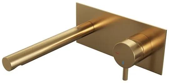 Brauer Gold Edition wastafelkraan inbouw ColdStart met inbouwdeel en rechte uitloop type S5 greep messing geborsteld goud 5-GG-004-S5