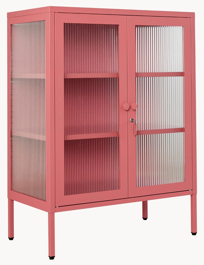 Metalen vitrinekast The Mixer met geribbeld glas