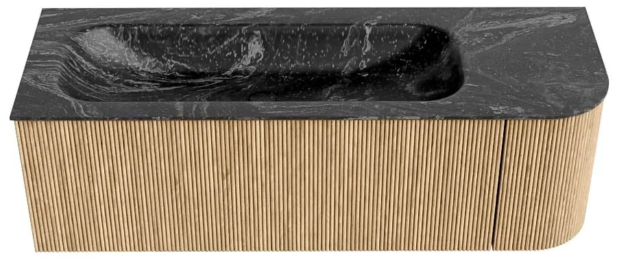 Mondiaz Kurve-dlux 135cm badmeubel ronding rechts oak met 1 lade en deur en wastafel big medium kraangat links lava