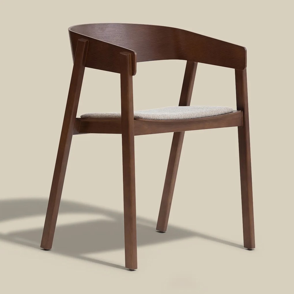Walnoot Eetkamerstoel Met Beige Stof