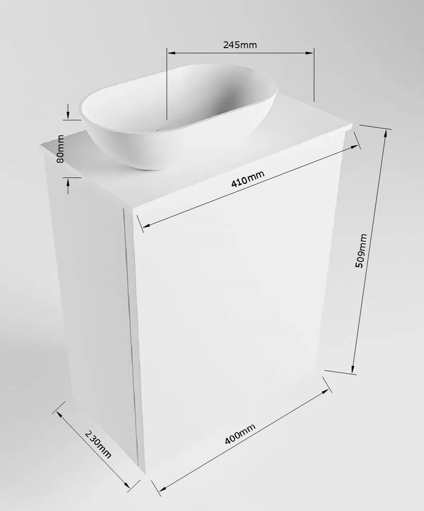 Mondiaz Fowy toiletmeubel 40cm urban met witte waskom links en kraangat