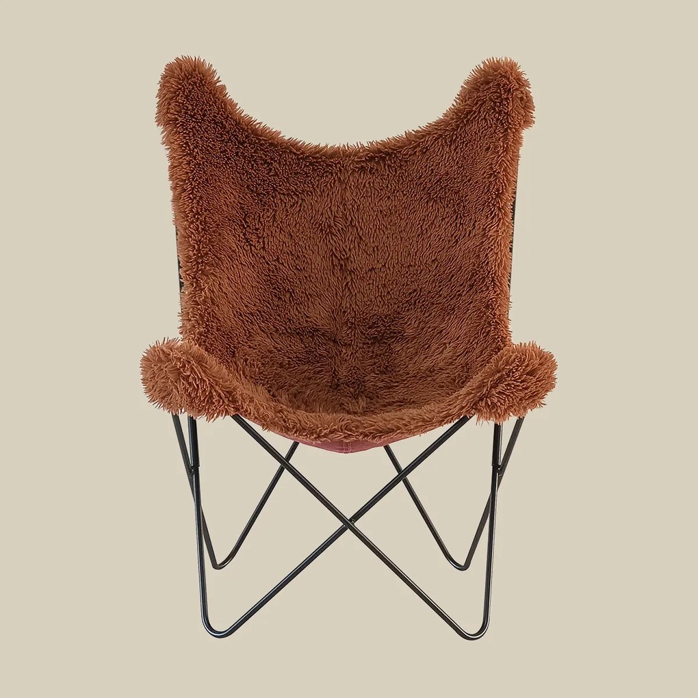 Vlinderfauteuil Bont Vacht Terracotta