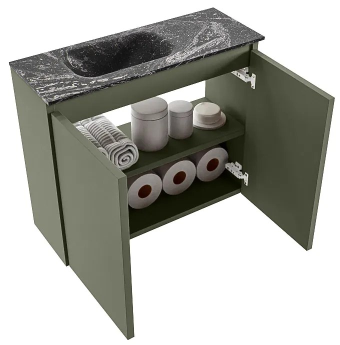 Mondiaz Ture DLux toiletmeubel 60cm army met wastafel lava links zonder kraangat