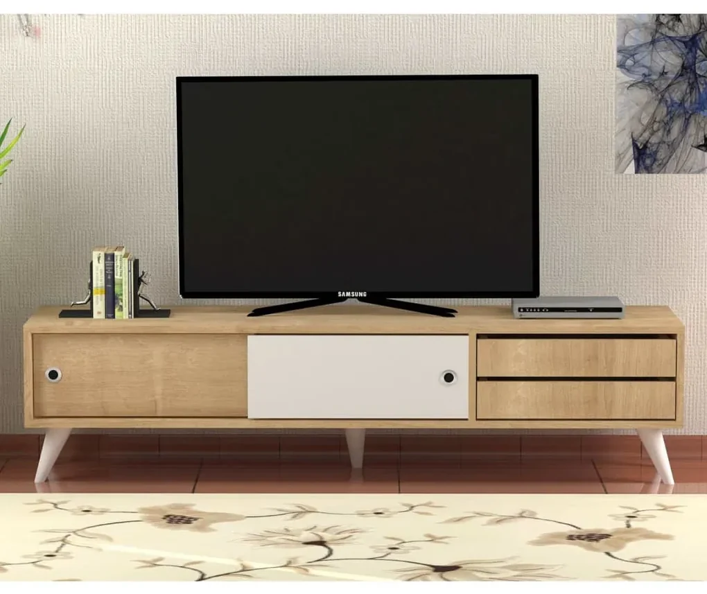Homemania Tv-meubel Eduardo 160x40x40 cm eikenkleurig en wit