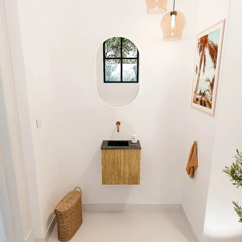 Mondiaz Joya DLux 40cm toiletmeubel oak met wastafel faye links zonder kraangat lava