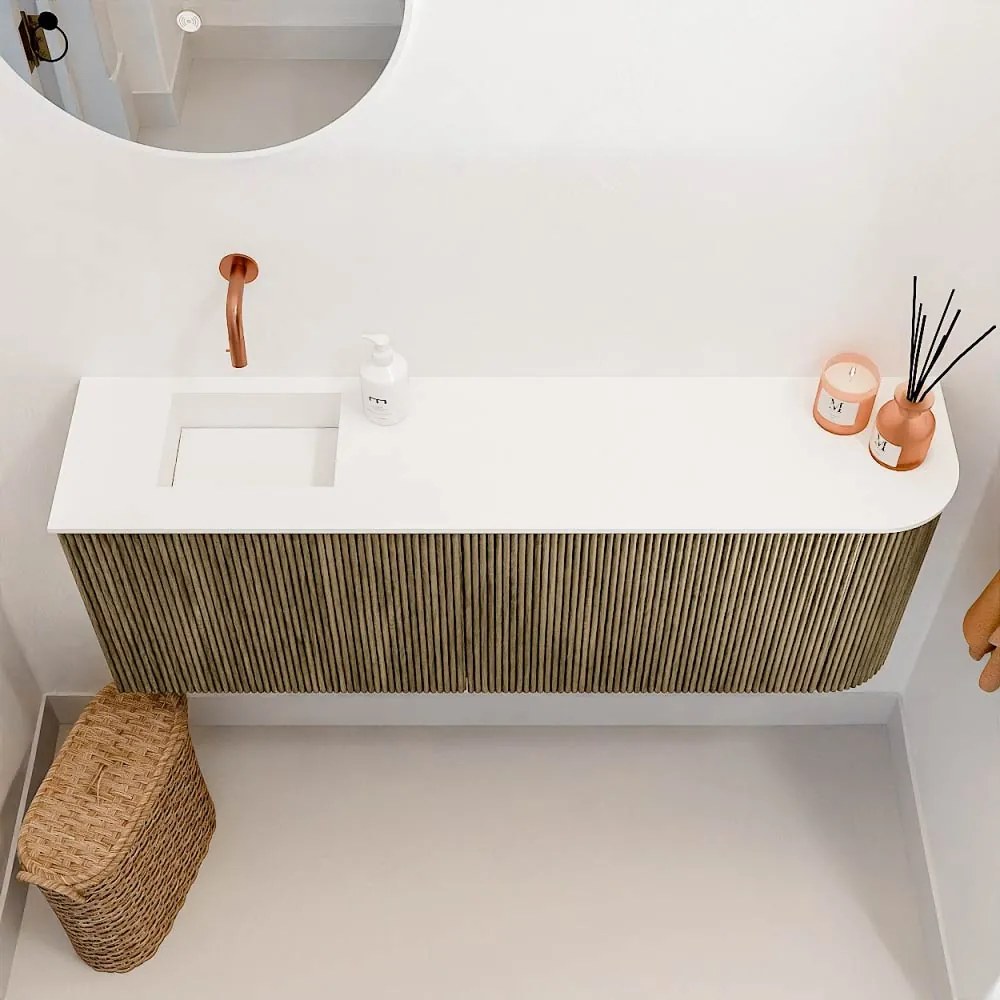 Mondiaz Joya 110cm toiletmeubel ronding rechts dusk met wastafel faye links zonder kraangat talc