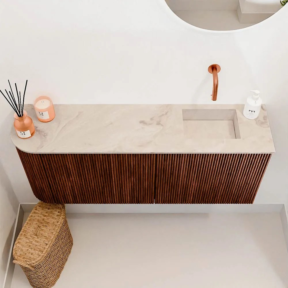 Mondiaz Joya DLux 100cm toiletmeubel ronding links ruby met wastafel faye rechts zonder kraangat frappe
