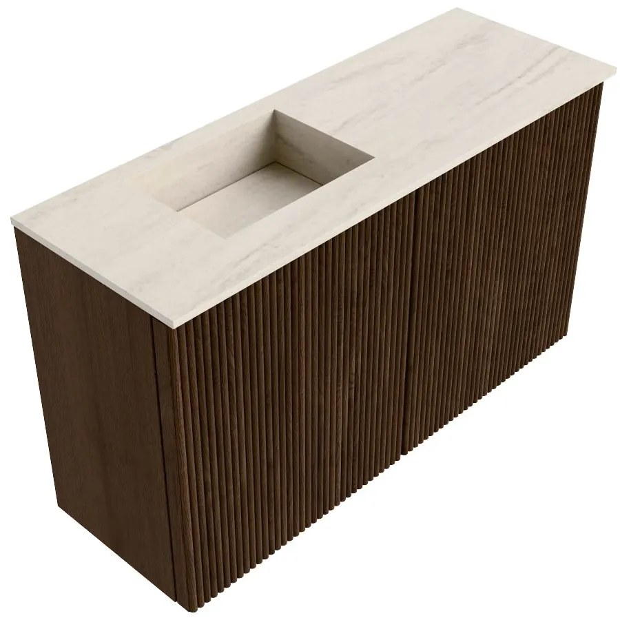 Mondiaz Joya DLux 70cm toiletmeubel walnut met wastafel faye links zonder kraangat meli