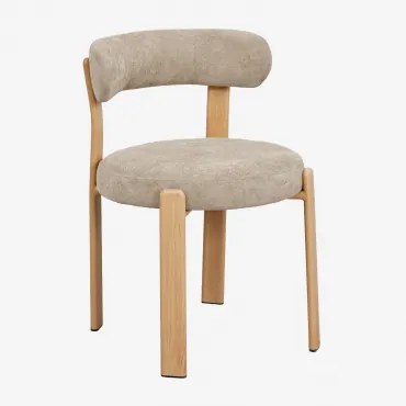 Jolie Eetkamerstoel In Chenillestof Bruin – Natuurlijk Hout & Stof Chenille Bruin - Tarwe - Sklum
