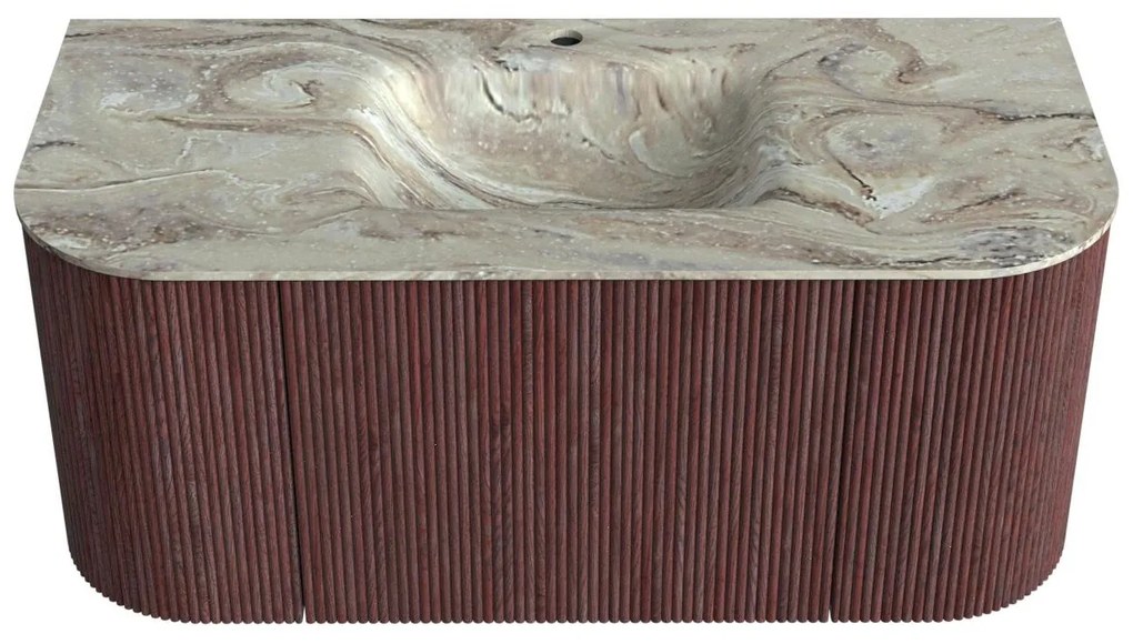 Mondiaz Kurve-dlux 100cm badmeubel ronding links/rechts ruby met 1 lade en 2 deuren en wastafel grunne midden 1 kraangat glace