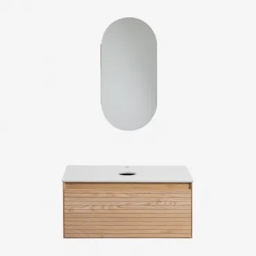 Tedrik Zwevend Badkamermeubelset Van Essenhout Ash Brown & Without Sink & Ovaal Met Opbergruimte 45x90 Cm Abner & Zonder Kraan - Sklum