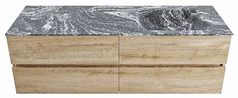 Mondiaz Vica DLux badmeubel 150cm washed oak 4 lades met wastafel lava rechts zonder kraangat