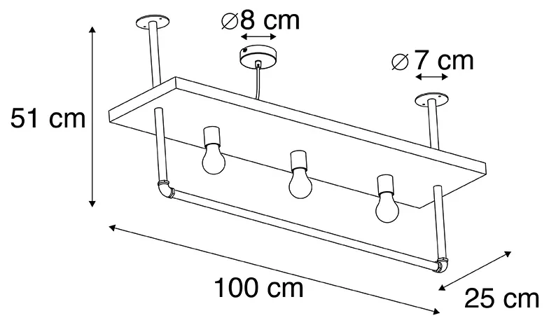 Industriële plafondlamp zwart met hout 3-lichts - Shelf Industriele / Industrie / Industrial E27 Binnenverlichting Lamp