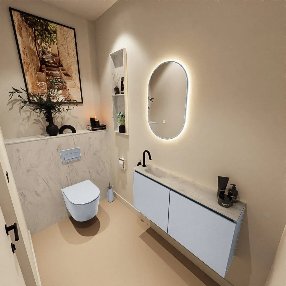 Mondiaz Ture DLux toiletmeubel 100cm clay met wastafel opalo links met kraangat