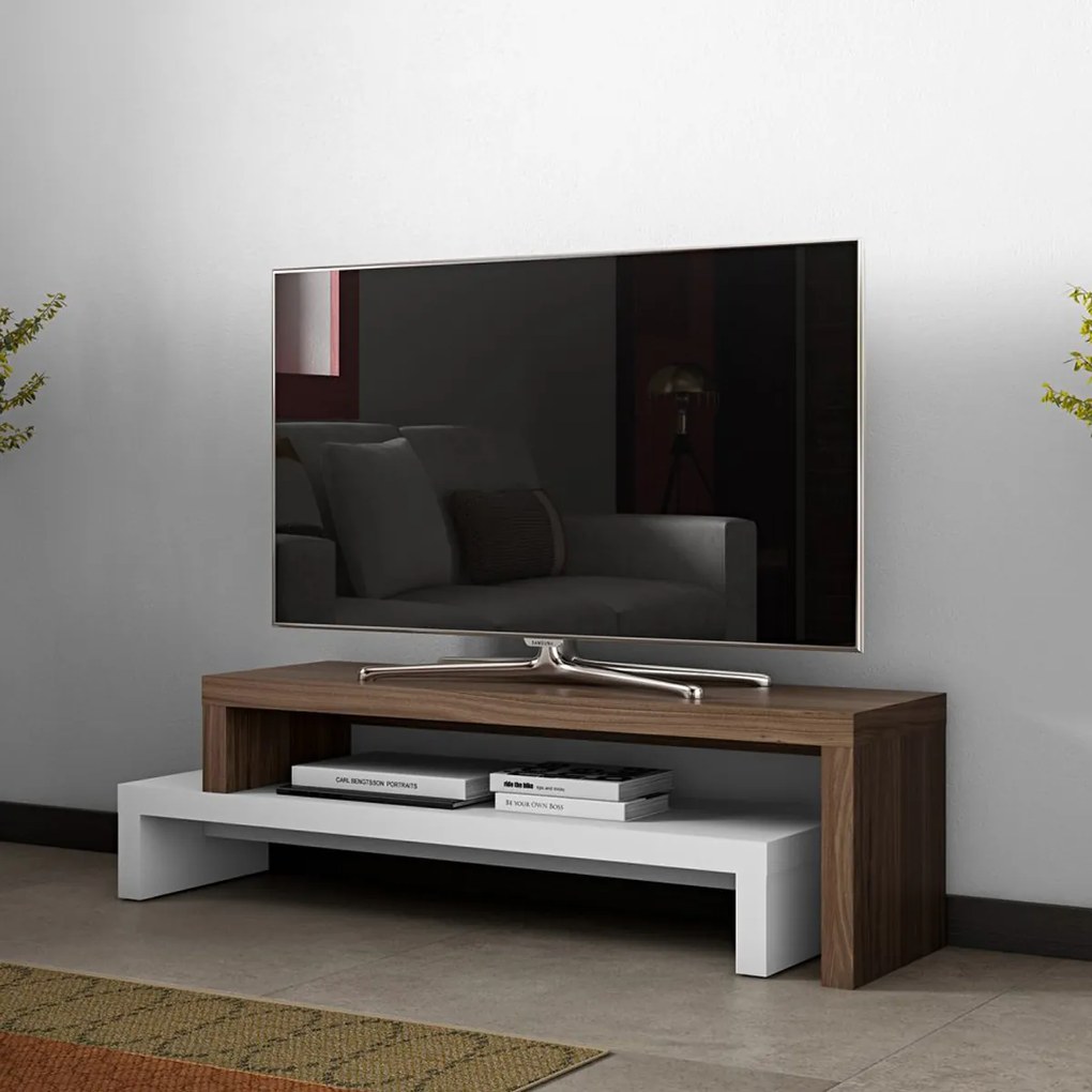 TemaHome Cliff Verstelbaar Tv-meubel Wit Met Walnoot - 125x38x20cm.