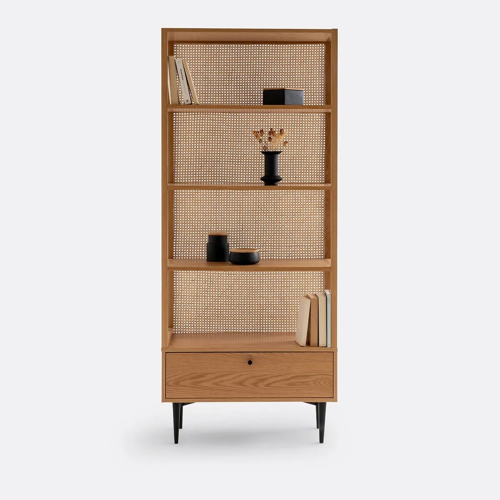 Boekenkast in eik en rotan, Noya
