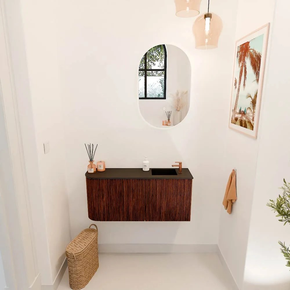 Mondiaz Joya 90cm toiletmeubel ronding links ruby met wastafel faye rechts 1 kraangat urban
