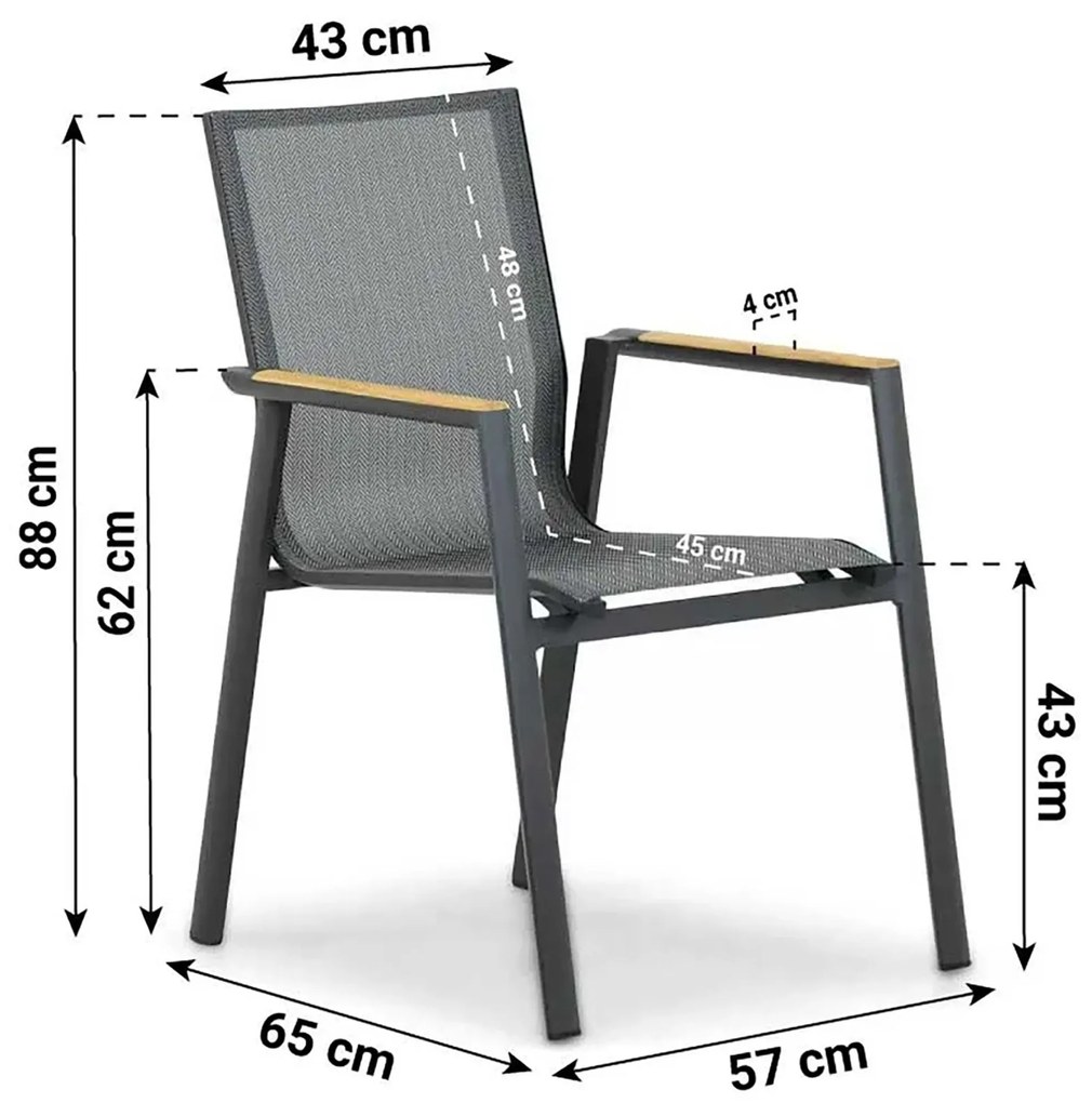 Tuinstoel stapelbaar Aluminium/Textileen /Aluminium/textileen Grijs-antraciet Lifestyle Garden Furniture Fiora