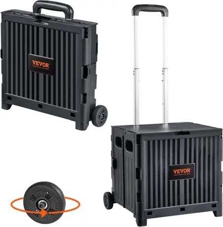 VEVOR Boodschappentrolley Opvouwbaar 24,9 kg (Dynamisch) / 36,2 kg (Statisch) Trolley van PP-mand en robuuste rubberen wielen Boodschappenmand Boodschappentrolley Opvouwbare box met wielen bedwingt alle soorten terrein