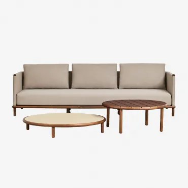 Tuinset Met 3-zitsbank En 2 Ronde Salontafels Van Acaciahout Olivia Donker Acaciabruin & Beige - Semoline - Donker Acaciabruin - Sklum
