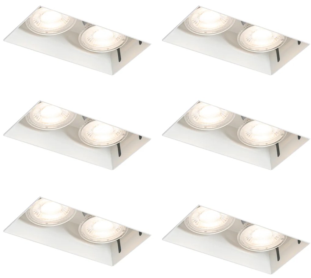 Set van 6 inbouwspots wit GU10 50mm 2-lichts trimless - Oneon Modern GU10 Binnenverlichting Lamp