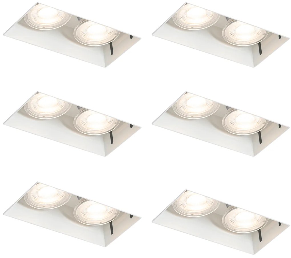 Set van 6 inbouwspots wit GU10 50mm 2-lichts trimless - Oneon