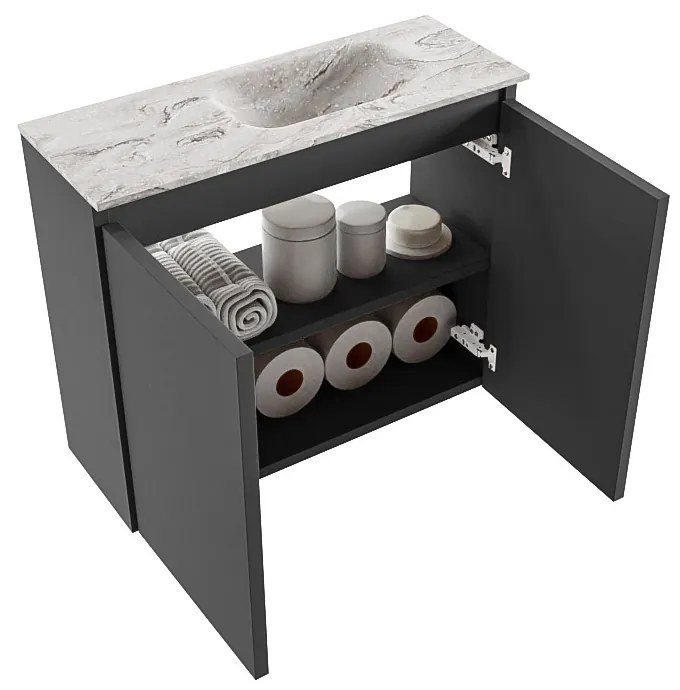 Mondiaz Ture DLux toiletmeubel 60cm dark grey met wastafel glace rechts zonder kraangat