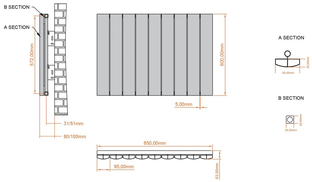 Eastbrook Tordino radiator 85x60cm aluminium 927W zwart mat