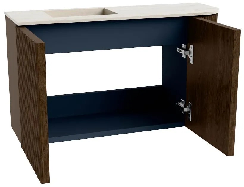 Mondiaz Joya DLux 70cm toiletmeubel ronding rechts walnut met wastafel faye links 1 kraangat meli